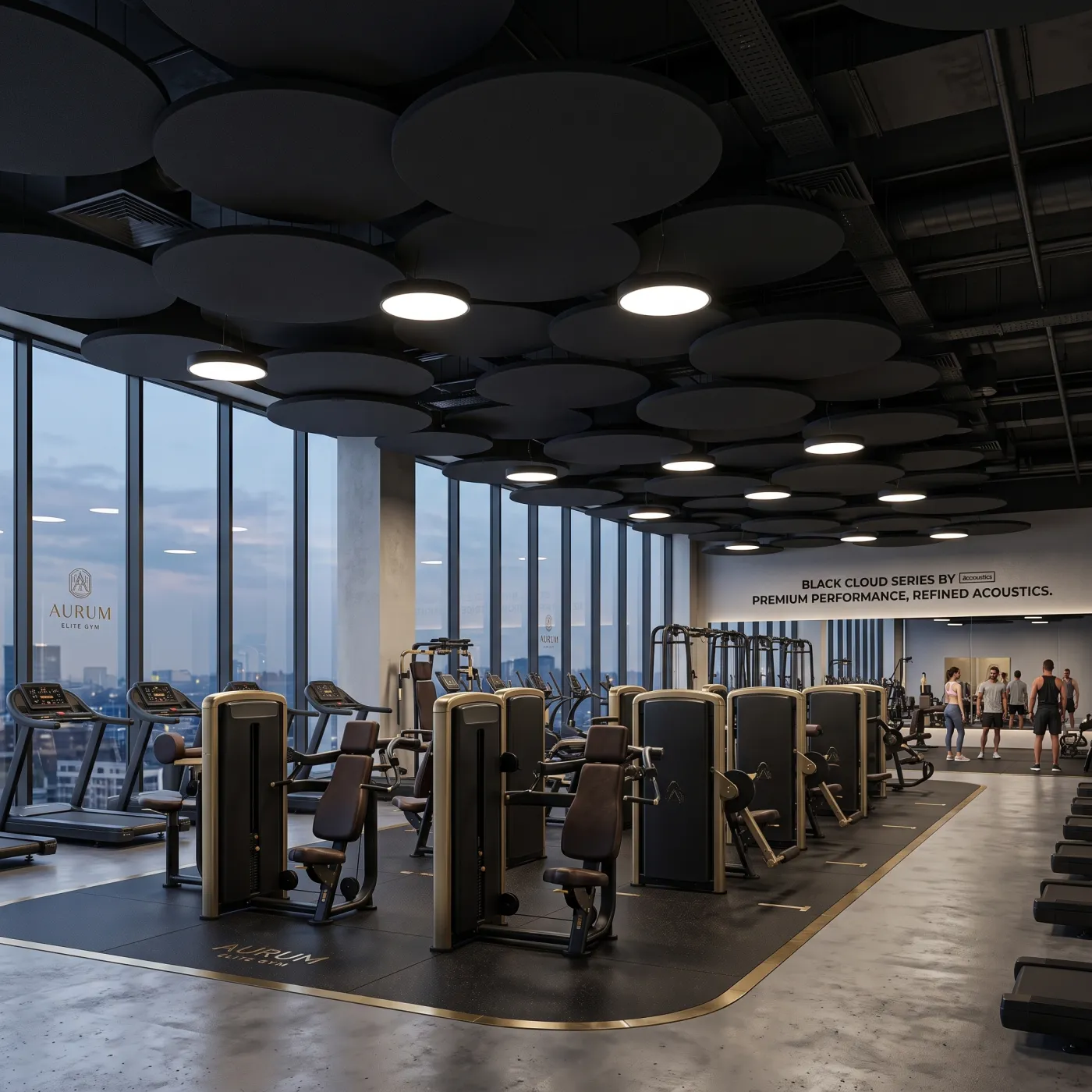 Spor salonunda akustik tavan siyah