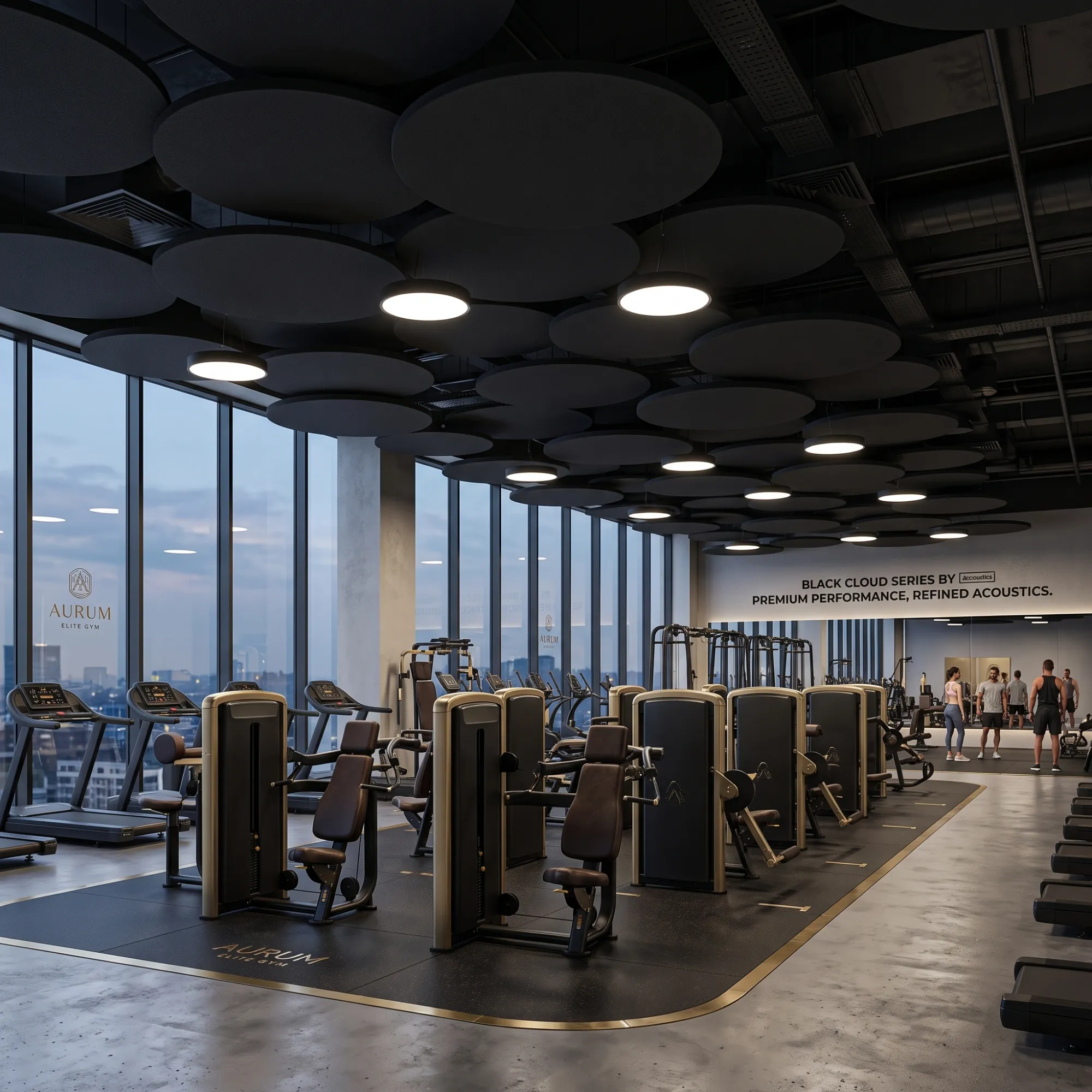 Spor salonunda akustik tavan siyah